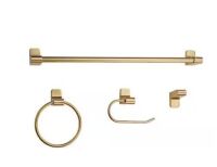 Globe Electric Positano 4-Piece Bath Hardware Set with Towel Bar, Towel Ring, Robe Hook, and Toilet Paper Holder in Matte Brass