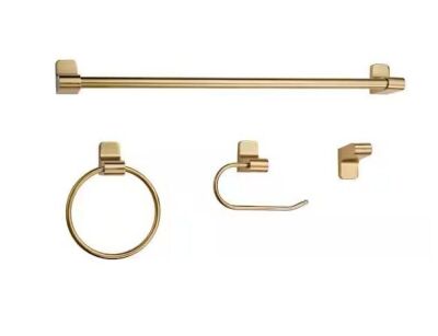 Globe Electric Positano 4-Piece Bath Hardware Set with Towel Bar, Towel Ring, Robe Hook, and Toilet Paper Holder in Matte Brass