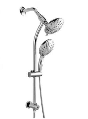LORDEAR Double Rain Shower Set 5-Spray Patterns 5 in. Wall Mounted Round Spa Dual Shower Heads in Chrome