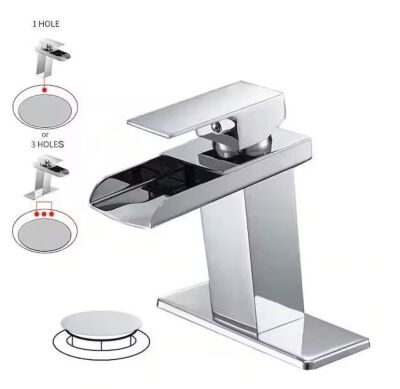 BWE Waterfall Single Hole Single-Handle Low-Arc Bathroom Faucet With Pop-up Drain Assembly in Polished Chrome