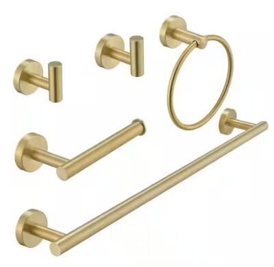 BWE 5-Piece Bath Hardware with Towel Bar Towel Hook Toilet Paper Holder and Towel Ring Set in Brushed Gold