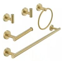 BWE&nbsp;5-Piece Bath Hardware with Towel Bar Towel Hook Toilet Paper Holder and Towel Ring Set in Brushed Gold