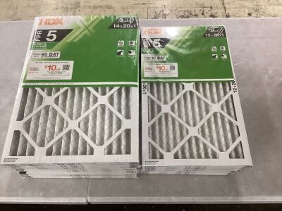 Lot of HDX Standard Pleated Furnace Air Filter FPR 5, MERV 8, 14 x 20 x 1 & 12 x 20 x 1 