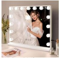 VANITII GLOBAL&nbsp;22.8 in. W x 18.1 in. H Large Rectangular Framed Dimmable LED Tabletop Mounted Mirror in White