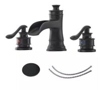 BWE&nbsp;8 in. Waterfall Widespread 2-Handle Bathroom Faucet With Pop-up Drain Assembly in Spot Resist Matte Black