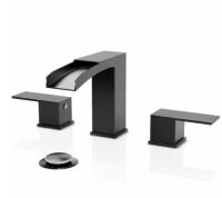 Phiestina&nbsp;2 Handles Waterfall Bathroom Faucet for 3 Holes Sink with Pop Up Drain Assembly and Water Supply Lines in Matte Black
