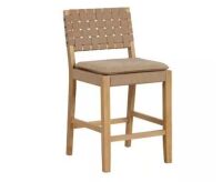Nathan James&nbsp;Cohen 24 in. Natural Brown Wood Mid-Century Faux Leather Counter Height Bar Stool&nbsp;with Woven Back