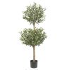 Nearly Natural 4.5 ft. Artificial Green Olive Double Topiary Silk Tree