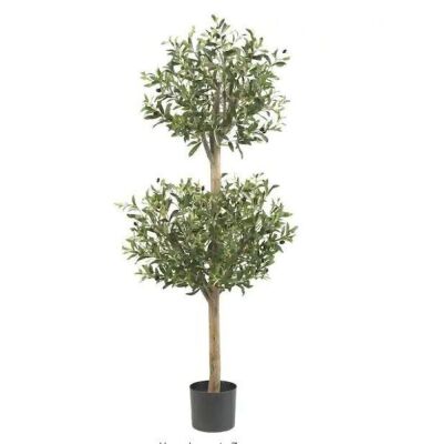 Nearly Natural 4.5 ft. Artificial Green Olive Double Topiary Silk Tree