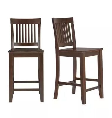StyleWell 38.59 in. Scottsbury Dark Chocolate Brown Wood Counter Stools with Slat Back, Set of 2