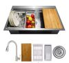 AKDY Handmade All-in-One Drop-in Stainless Steel 33 in. x 22 in. Single Bowl Workstation Kitchen Sink with Pull-down Faucet