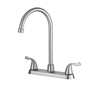 Double Handle Deck Mount Standard Kitchen Faucet in Brushed Nickel