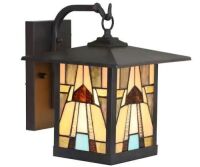 Lot of (2) River of Goods&nbsp;Mission 1-Light Oil Rubbed Bronze Hardwired Outdoor Wall Lantern Sconce with Rich Brown Stained Glass