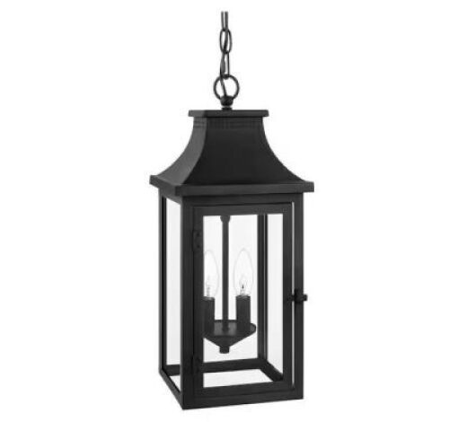 Hampton Bay&nbsp;Flaxton 19.25 in. 2-Lights Black Hanging Outdoor Pendant Light with Clear Glass&nbsp;