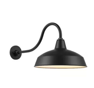 Hampton Bay Easton 14 in. 1-Light Matte Black Barn Outdoor Wall Light Lantern Sconce with Steel Shade