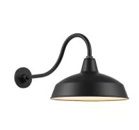 Hampton Bay Easton 14 in. 1-Light Matte Black Barn Outdoor Wall Light Lantern Sconce with Steel Shade