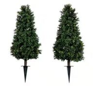 Nearly Natural&nbsp;3 ft. UV Resistant Artificial Boxwood Plant with Integrated Ground Stake, Set of 2