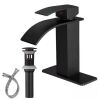 HOMEMYSTIQUE Waterfall Single Hole Single-Handle Low-Arc Bathroom Faucet With Pop-up Drain Assembly in Matte Black
