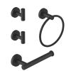 BWE 4-Piece Bath Hardware Set With Robe Hooks, Towel Ring, Toilet Paper Holder Modern in Matte Black
