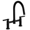 BWE Modern Double-Handle 2-Holes Deck Mount Bridge Kitchen Faucet with 360 Swivel Spout Sink Faucet in Matte Black