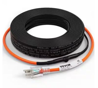 VEVOR 100ft. Pipe Heat Cable 5W/ft. Self-Regulating Heat Tape IP68 110V with Build-in Thermostat for PVC Metal Plastic Hose