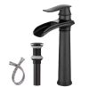 BWE Waterfall Single Hole Single Handle Bathroom Vessel Sink Faucet With Pop-up Drain Assembly in Matte Black