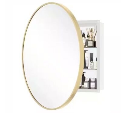 WallBeyond 24 in. W x24 in. H Round Gold Aluminum Alloy Framed Medicine Cabinet with Mirror 