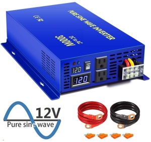 3000 Watt Pure Sine Wave Inverter, 12V DC to 120V AC, 3000W Power. Appears New