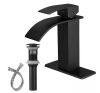Waterfall Single Hole Single-Handle Low-Arc Bathroom Faucet With Pop-up Drain Assembly in Matte Black