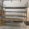 Lyon Steel Storage Rack with (4) Shelves. 8 ft. tall x 3 ft. deep x 8 ft. wide. Includes Wood Decking. Excellent Like New Condition. Currently Unassembled and Ready for Transport