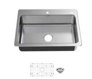 25" Dual Mount 18 Gauge Stainless Steel Kitchen Sink with Accessories