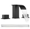 8 in. Widespread Double Knob Handles Waterfall Spout Bathroom Sink Faucet with Supply Lines in Matte Black