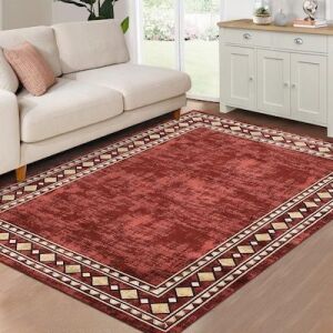Garvee 9' x 12' Synthetic Red Rectangular Indoor Border Mid-Century Modern Machine Washable Area Rug
