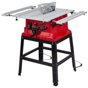 GARVEE 10 Inch 15A Table Saw & Stand, 5000RPM, Bevel Cuts, Dust Port