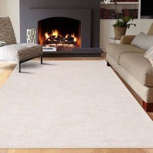 Garvee 9' x 12' Loomed Polyester Beige Rectangular Indoor/Outdoor Solid Rustic Machine Washable Area Rug