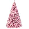 6' Prelit Pink Christmas Tree, Snow Flocked Full Holiday Decor w/ Metal Base