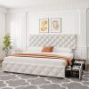 King Size Faux Leather Upholstered Platform Bed Frame with Adjustable Headboard, 4 Storage Drawers 