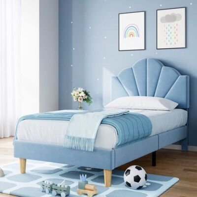 Velvet Upholstered Platform Bed Frame, Twin 