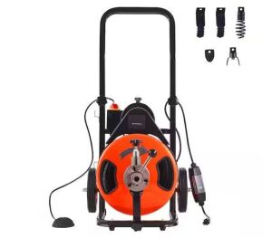 Sewer Machine Auto Feed 100 ft. x 1/2 in. Drain Auger with 4 Cutter and Air-Activated Foot Switch of 1 in. to 4 in. Pipe