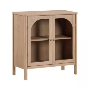 Nathan James Mason Raw Oak 32 in. Modern Farmhouse Accent Cabinet with Glass Doors