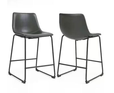 Glamour Home Adan Iron Frame 23.5 in. Vintage Grey Faux Leather Counter Stool,  Set of 2