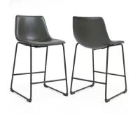 Glamour Home Adan Iron Frame 23.5 in. Vintage Grey Faux Leather Counter Stool,&nbsp;&nbsp;Set of 2