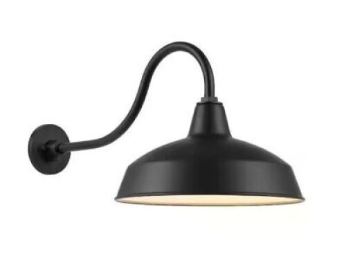 Hampton Bay Easton 14 in. 1-Light Matte Black Barn Outdoor Wall Light Lantern Sconce with Steel Shade