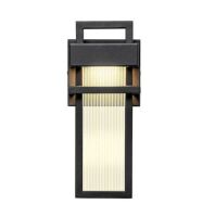 RRTYO&nbsp;Kohls Matte Black Modern Lighting Outdoor LED Wall Lantern Sconce with Stripe Glass Shade