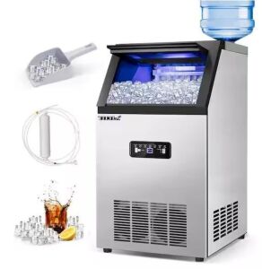 TITTLA 14 in. 100 lbs. Full Size Ice Cubes per day Ice Maker with Blue LEDs Interior in Silver Stainless Steel
