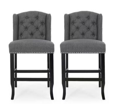 Noble House Foxcroft 40.25 in. Charcoal Wingback Counter Stool, Set of 2 - Light Scratches 