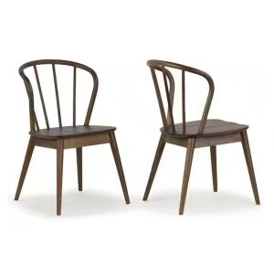 Glamour Home Azure Walnut Rubberwood Dining Chair with Windsor Back, Set of 2
