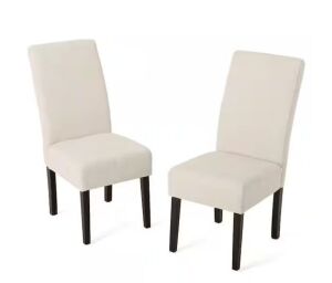 Noble House Pertica Beige Fabric T-Stitch Dining Chairs, Set of 2