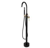 AKDY&nbsp;1-Handle Freestanding Floor Mount Tub Faucet Bathtub Filler with Hand Shower in Matte Black and Gold