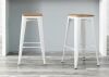 StyleWell Finwick White Metal Backless Bar Stool with Natural Wood Seat, Set of 2